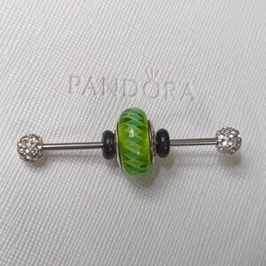 Pandora Vintage Silver Green Spirals Murano Glass Charm (2 Listed Separately).